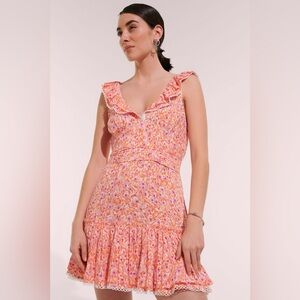 Poupette St. Barth Bruna Mini Dress in Orange Ocean Flowers